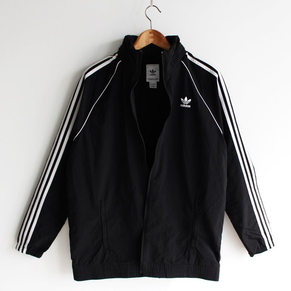 Adidas Black & White Striped Windbreaker Jacket - Picture 1 of 9